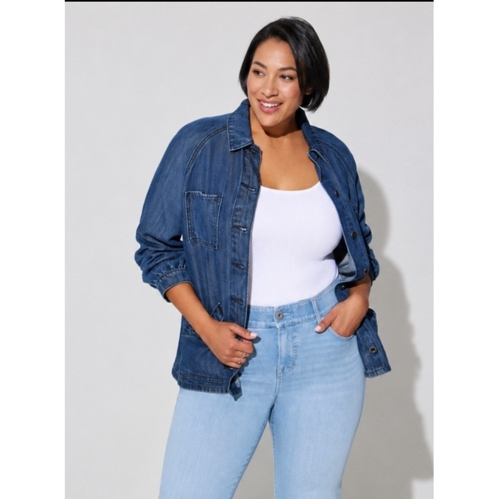 Torrid Denim Chore Jacket Lyocell Cotton Utility Shacket Blue 2X Western Casual
